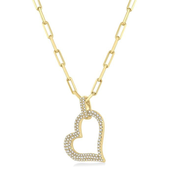 1/2 Ctw Reclined Heart Round Cut Diamond Pendant With Chain in 14K Yellow Gold