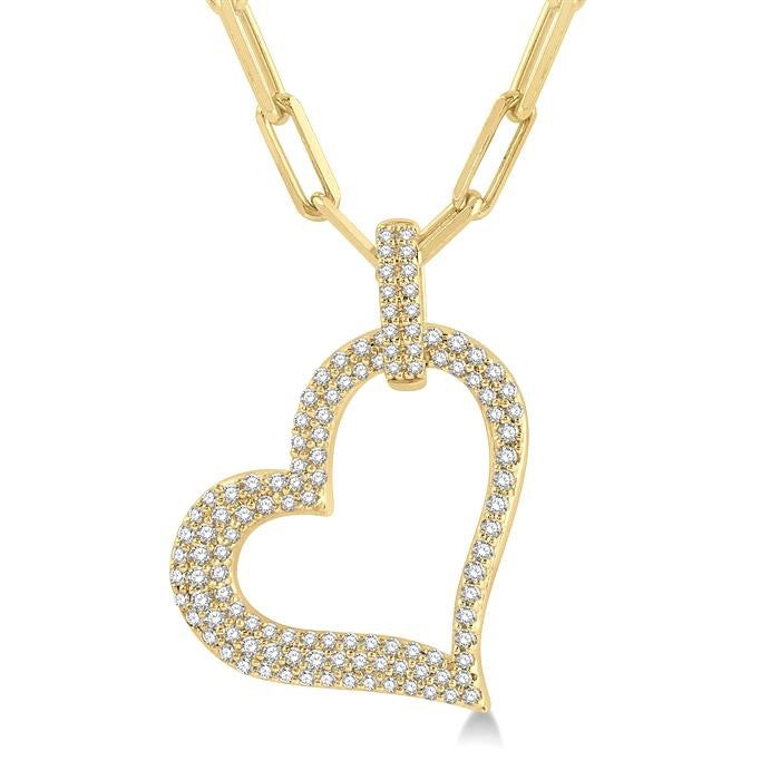 1/2 Ctw Reclined Heart Round Cut Diamond Pendant With Chain in 14K Yellow Gold
