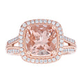 Diamond and Cushion Morganite Split Shank Ring