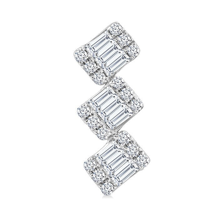 1/3 Ctw Zig-Zag Fusion Baguette and Round Cut Diamond Fashion Earrings in 10K White Gold