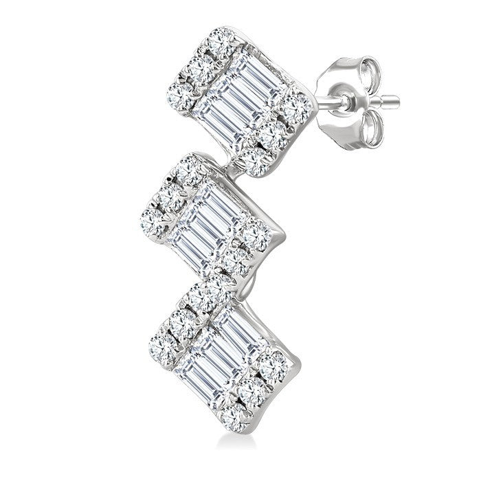 1/3 Ctw Zig-Zag Fusion Baguette and Round Cut Diamond Fashion Earrings in 10K White Gold