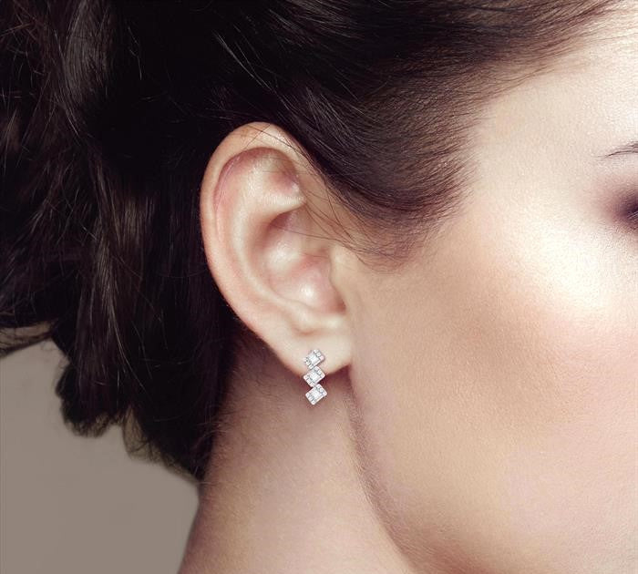 1/3 Ctw Zig-Zag Fusion Baguette and Round Cut Diamond Fashion Earrings in 10K White Gold