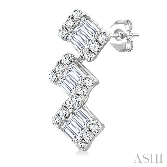 1/3 Ctw Zig-Zag Fusion Baguette and Round Cut Diamond Fashion Earrings in 10K White Gold