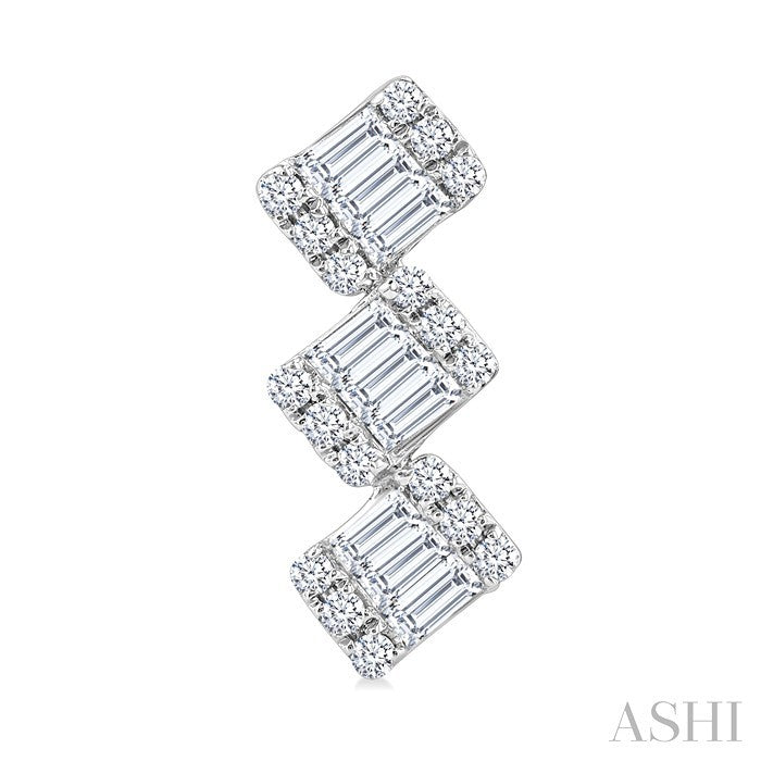 1/3 Ctw Zig-Zag Fusion Baguette and Round Cut Diamond Fashion Earrings in 10K White Gold