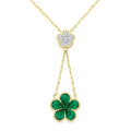 4x3 MM Pear Cut & 1.8 MM Round Emerald and 1/5 Ctw Round Cut Diamond Floral Blossom Precious Necklace in 14K Yellow Gold