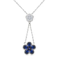 4x3 MM Pear Cut & 1.8 MM Round Sapphire and 1/5 Ctw Round Cut Diamond Floral Blossom Precious Necklace in 14K White Gold