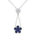 4x3 MM Pear Cut & 1.8 MM Round Sapphire and 1/5 Ctw Round Cut Diamond Floral Blossom Precious Necklace in 14K White Gold
