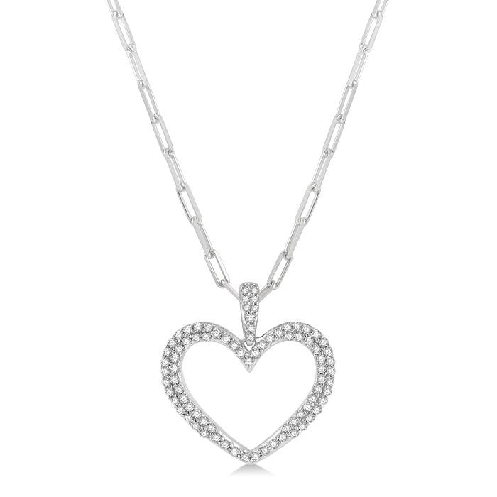 1/2 Ctw Round Cut Diamond Heart Pendant With Chain in 14K White Gold