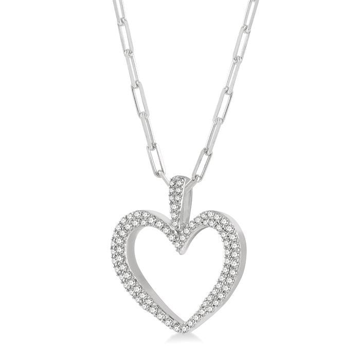 1/2 Ctw Round Cut Diamond Heart Pendant With Chain in 14K White Gold