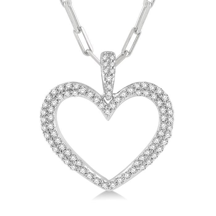 1/2 Ctw Round Cut Diamond Heart Pendant With Chain in 14K White Gold
