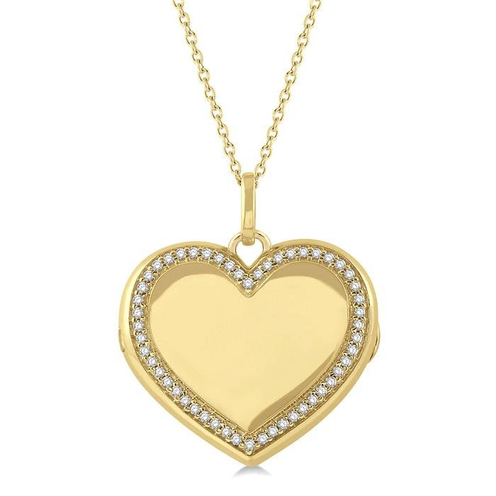 1/4 Ctw Heart Round Cut Diamond Locket Pendant With Chain in 10K Yellow Gold
