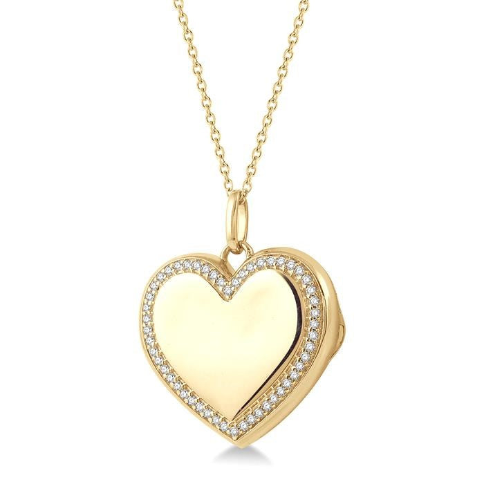 1/4 Ctw Heart Round Cut Diamond Locket Pendant With Chain in 10K Yellow Gold