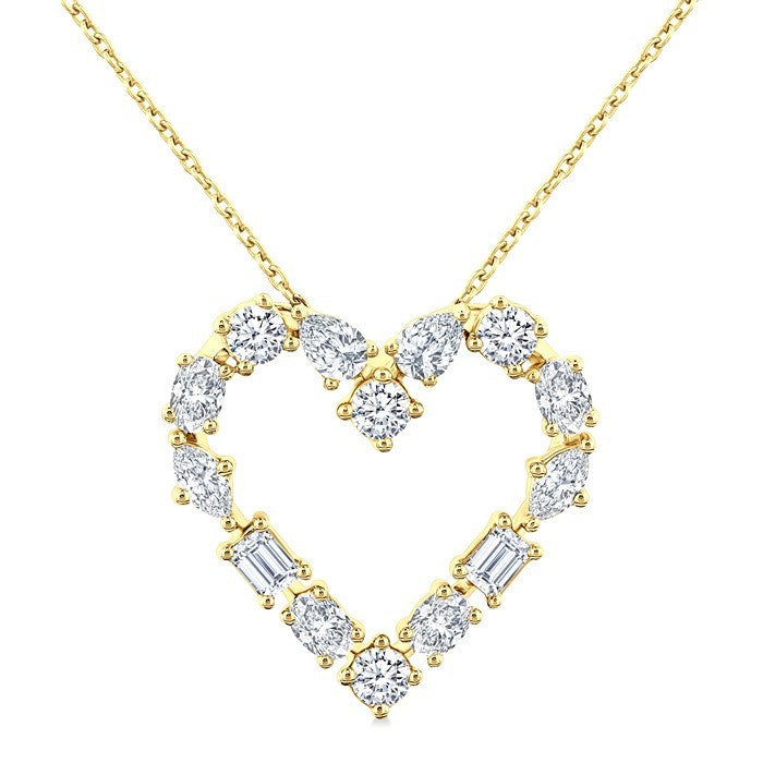 1 Ctw Heart Shape Mixed Diamond Cut Fashion Pendant With Chain in 14K Yellow Gold