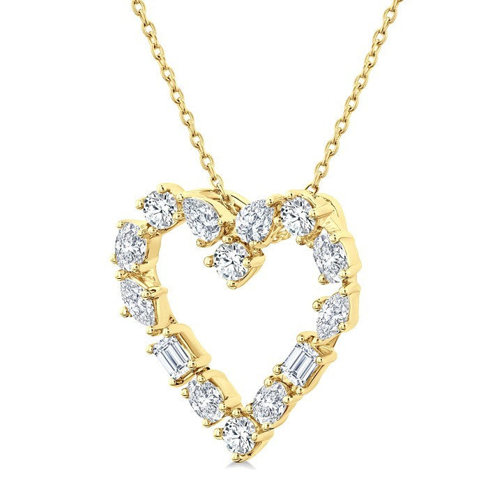 1 Ctw Heart Shape Mixed Diamond Cut Fashion Pendant With Chain in 14K Yellow Gold