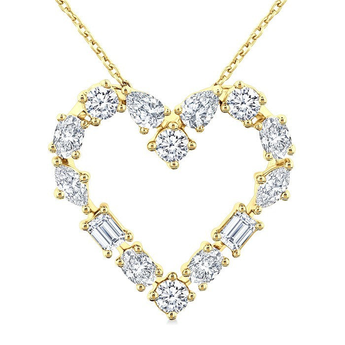 1 Ctw Heart Shape Mixed Diamond Cut Fashion Pendant With Chain in 14K Yellow Gold