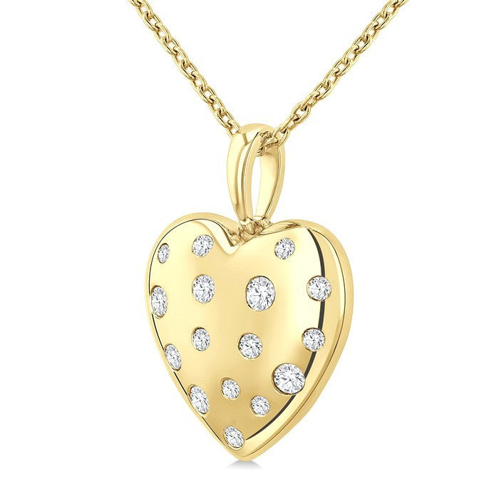 1/6 Ctw Bold Puffed Heart Round Cut Diamond Sprinkled Fashion Pendant With Chain in 10K Yellow Gold