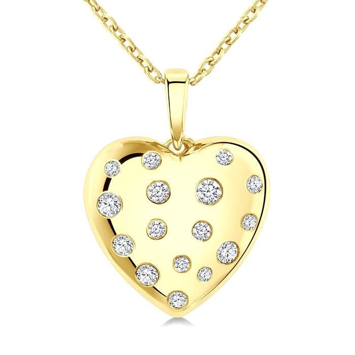 1/6 Ctw Bold Puffed Heart Round Cut Diamond Sprinkled Fashion Pendant With Chain in 10K Yellow Gold