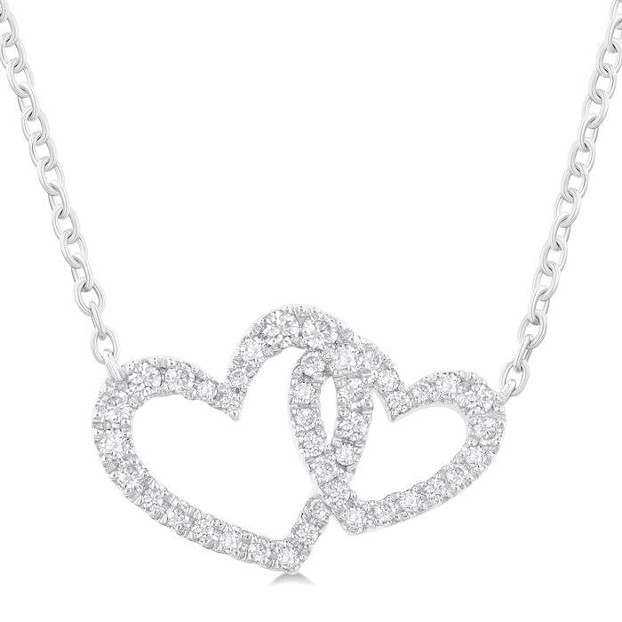 1/4 Ctw Interlocked Heart Round Cut Diamond Fashion Pendant With Chain in 10K White Gold