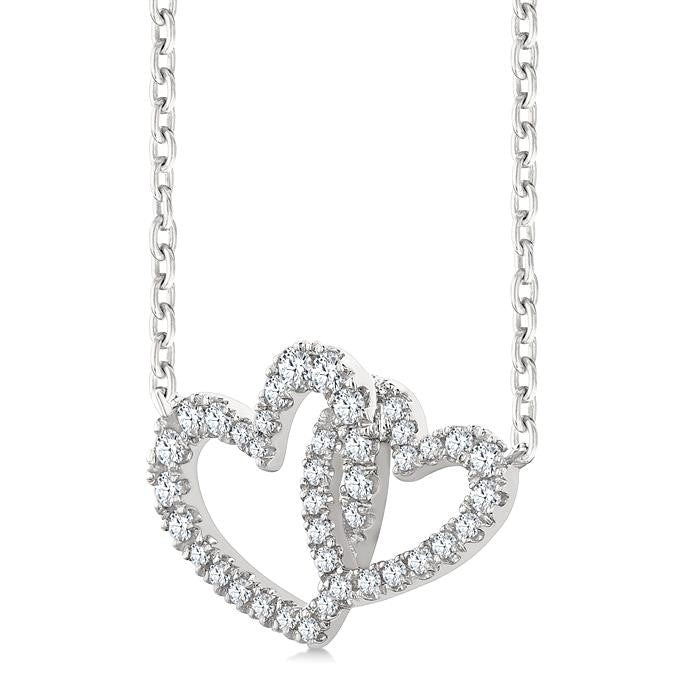 1/4 Ctw Interlocked Heart Round Cut Diamond Fashion Pendant With Chain in 10K White Gold
