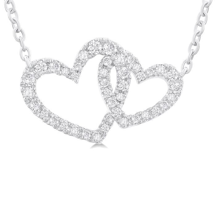 1/4 Ctw Interlocked Heart Round Cut Diamond Fashion Pendant With Chain in 10K White Gold