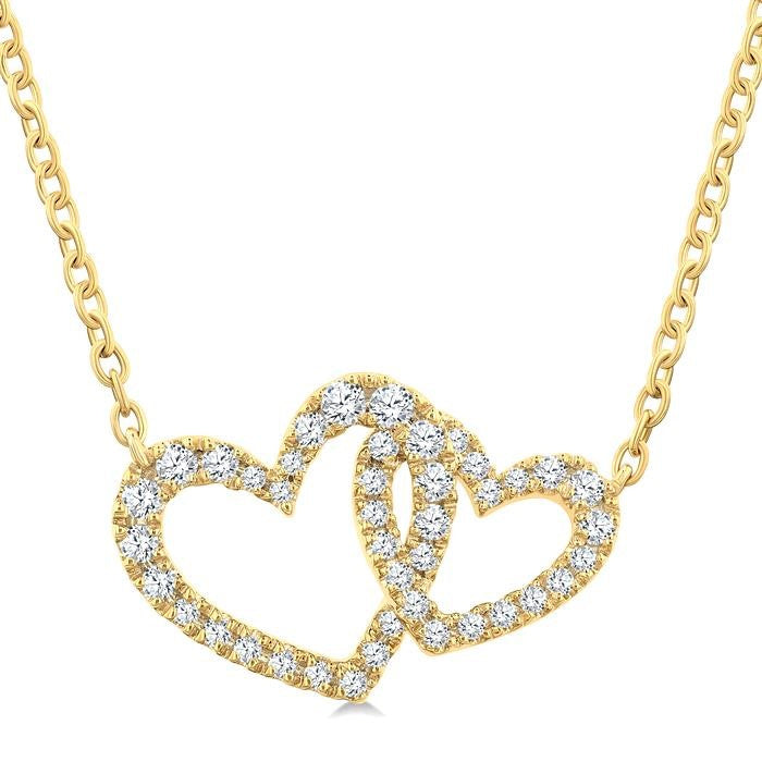 1/4 Ctw Interlocked Heart Round Cut Diamond Fashion Pendant With Chain in 10K Yellow Gold