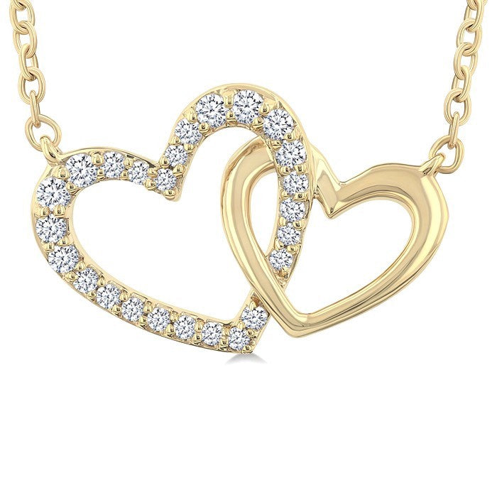 1/8 Ctw Interlocked Heart Round Cut Diamond Fashion Pendant With Chain in 10K Yellow Gold