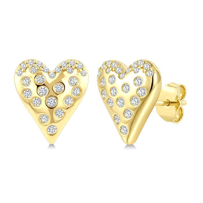 1/5 Ctw Round Cut Diamond Heart Mosaic Stud Earrings in 10K Yellow Gold