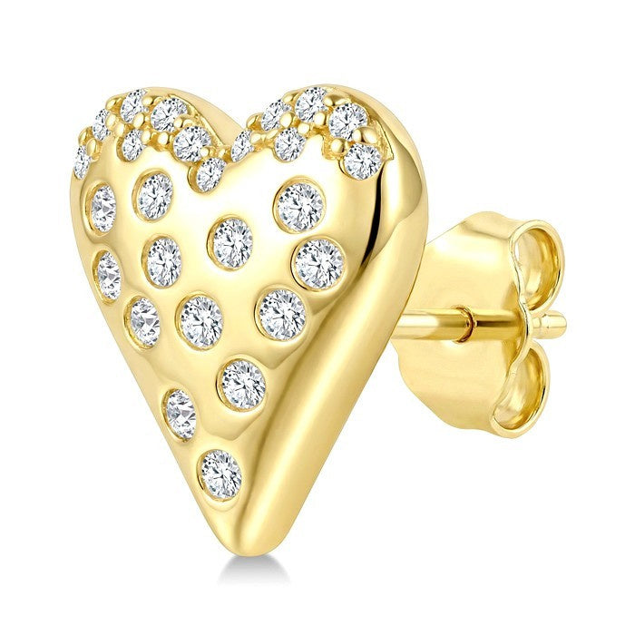 1/5 Ctw Round Cut Diamond Heart Mosaic Stud Earrings in 10K Yellow Gold