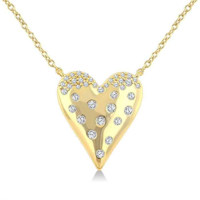1/5 Ctw Round Cut Diamond Heart Mosaic Pendant With Chain in 10K Yellow Gold