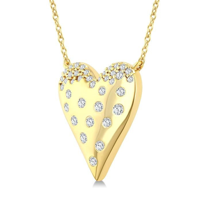 1/5 Ctw Round Cut Diamond Heart Mosaic Pendant With Chain in 10K Yellow Gold