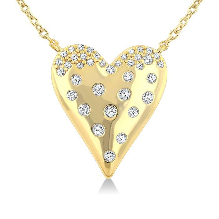 1/5 Ctw Round Cut Diamond Heart Mosaic Pendant With Chain in 10K Yellow Gold