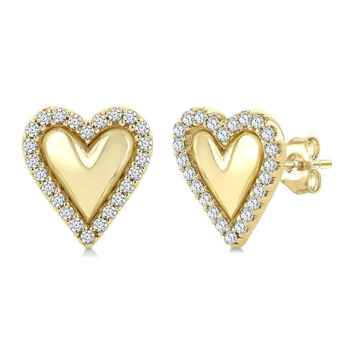 1/5 Ctw Petite Overlay Heart Round Cut Diamond Fashion Stud Earrings in 10K Yellow Gold
