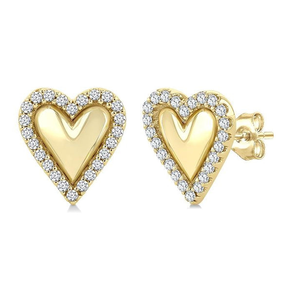1/5 Ctw Petite Overlay Heart Round Cut Diamond Fashion Stud Earrings in 10K Yellow Gold