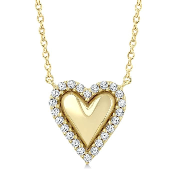 1/8 Ctw Petite Overlay Heart Round Cut Diamond Fashion Pendant With Chain in 10K Yellow Gold