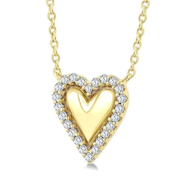 1/8 Ctw Petite Overlay Heart Round Cut Diamond Fashion Pendant With Chain in 10K Yellow Gold