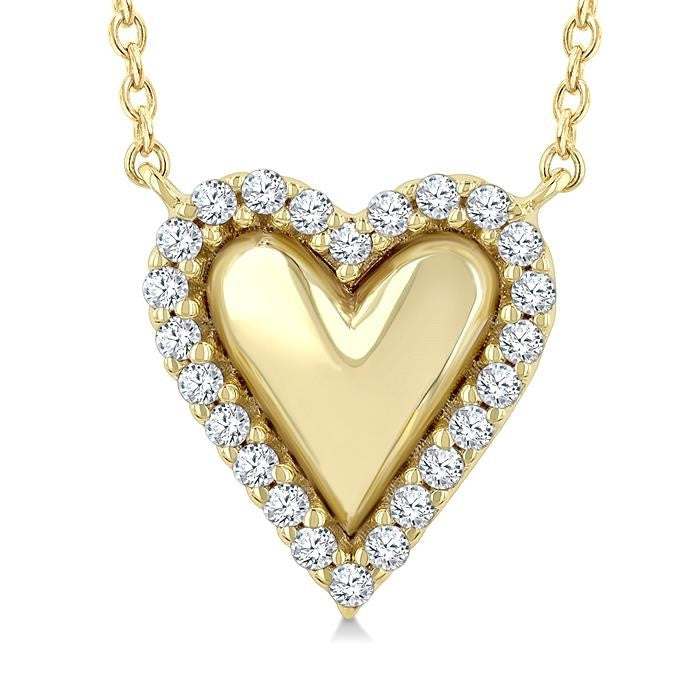 1/8 Ctw Petite Overlay Heart Round Cut Diamond Fashion Pendant With Chain in 10K Yellow Gold