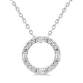 1/10 Ctw Baguette and Round Cut Diamond Circle Shape Fashion Pendant With Chain in 10K White Gold