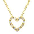 1/10 Ctw Baguette and Round Cut Diamond  Heart Shape Fashion Pendant With Chain in 10K Yellow Gold