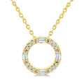 1/10 Ctw Baguette and Round Cut Diamond  Circle Shape Fashion Pendant With Chain in 10K Yellow Gold