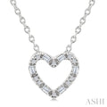 1/10 Ctw Baguette and Round Cut Diamond Heart Shape Fashion Pendant With Chain in 10K White Gold