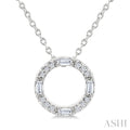 1/10 Ctw Baguette and Round Cut Diamond Circle Shape Fashion Pendant With Chain in 10K White Gold