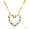 1/10 Ctw Baguette and Round Cut Diamond  Heart Shape Fashion Pendant With Chain in 10K Yellow Gold