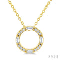 1/10 Ctw Baguette and Round Cut Diamond  Circle Shape Fashion Pendant With Chain in 10K Yellow Gold