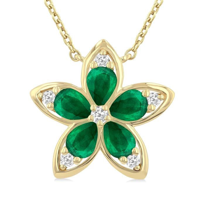 Sable Pear Shape Floral Gemstone & Diamond Pendant