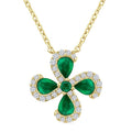 4x3 MM Pear Cut & 2 MM Round Cut Emerald and 1/6 Ctw Round Cut Diamond Floral Shape Pendant With Chain in 14K Yellow Gold