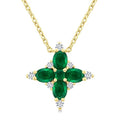 4x3 MM Oval Cut & 2 MM Princess Cut Emerald and 1/10 Ctw Round Cut Diamond Floral Design Pendant With Chain in 14K Yellow Gold