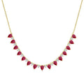4x3 MM Pear Shape Ruby and 1/2 Ctw Round Cut Diamond Precious Tennis Necklace in 14K Yellow Gold