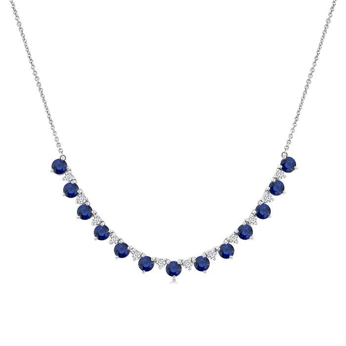 3.5 MM Round Shape Sapphire and 1/2 Ctw Round Cut Diamond Precious Tennis Necklace in 14K White Gold