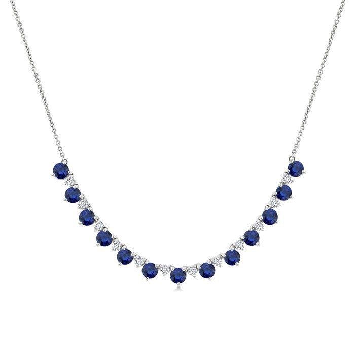 3.5 MM Round Shape Sapphire and 1/2 Ctw Round Cut Diamond Precious Tennis Necklace in 14K White Gold