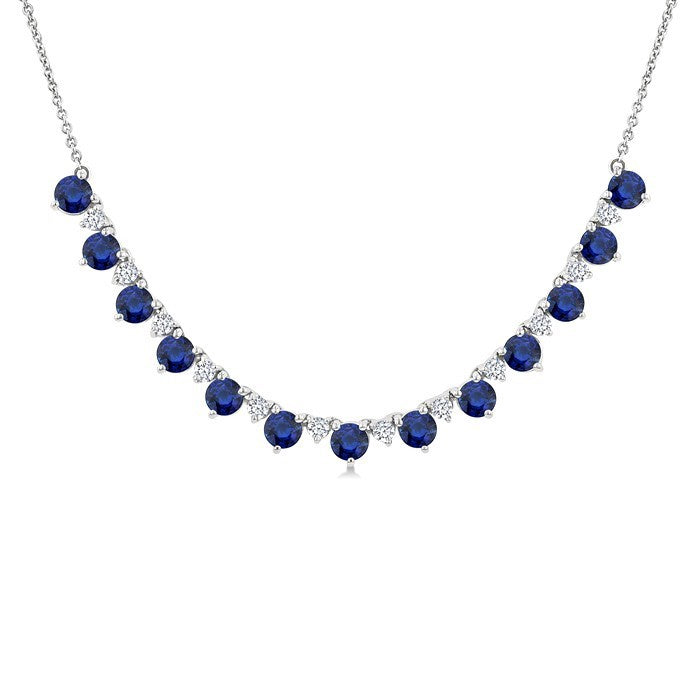 3.5 MM Round Shape Sapphire and 1/2 Ctw Round Cut Diamond Precious Tennis Necklace in 14K White Gold